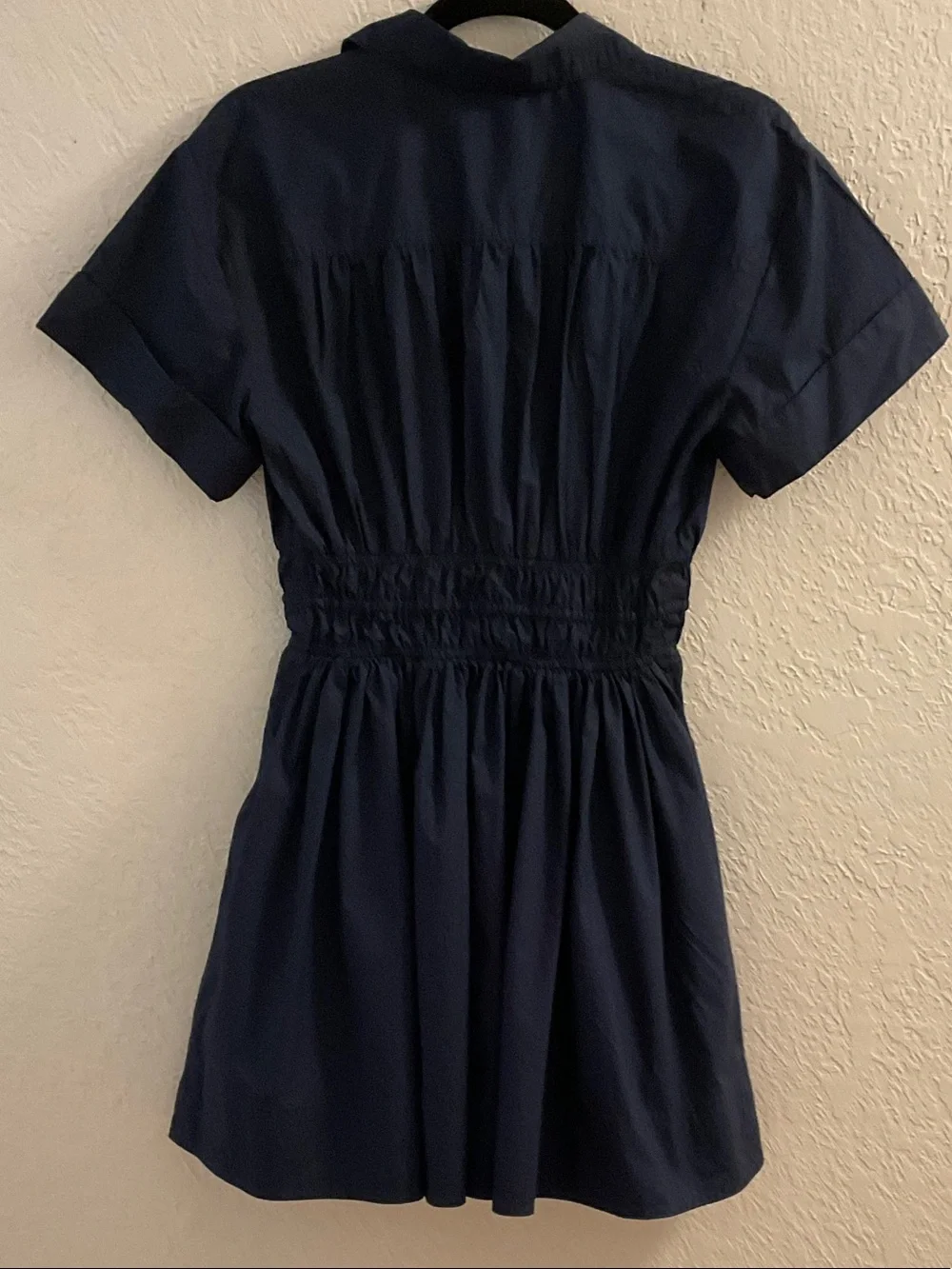 J. Crew Navy Drawstring Waist Cotton Shirt Dress with side pockets